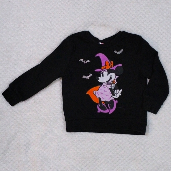Disney Jr Minnie Mouse Long Sleeve Halloween Sweatshirt Kids Size 3T Witch, bats